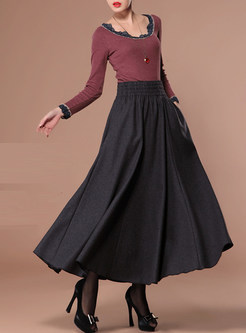 Thick Elastic Waist Woolen Expansion Skirt