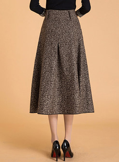 Oversize Nipped Waist Floral Woolen Skirt