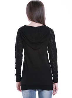 Thin Oversize Lace Patch Lace-up Hoodie