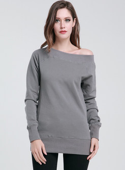Casual Slash Neck Pullover Sweatshirt