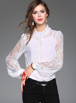 Sexy Perspective Falbala Lace Embroidery Blouse
