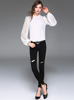 Sexy Perspective Falbala Lace Embroidery Blouse