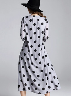 Elegant Dot V-neck Tight Waist Maxi Dress