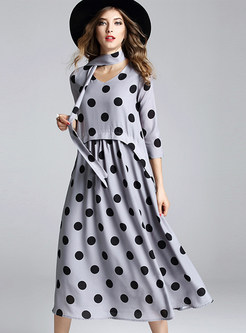 Elegant Dot V-neck Tight Waist Maxi Dress