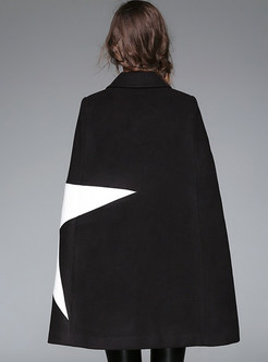 Geometric Print Wool Bat Sleeve Loose Coat