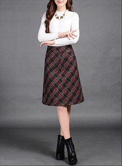 Stylish Knee-length A-line Plaid Skirt