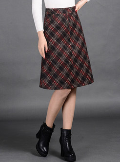 Stylish Knee-length A-line Plaid Skirt
