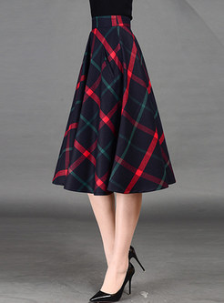 High Waist A-line Plaid Zipper Skirt