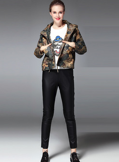 Chic Camouflage Pattern Hooded Short Coat
