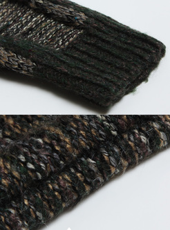 Loose Long Turtle Neck Crochet-paneled Sweater