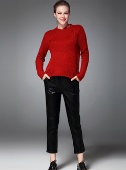 Loose Pure Color O-neck Pullover Sweater
