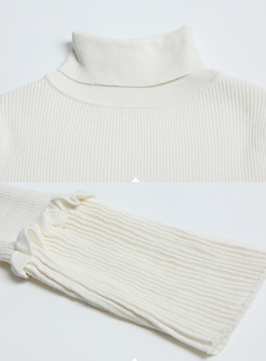 Brief Pure Color Flare Sleeve Pullover Sweater