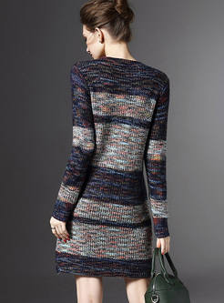 Ethnic Color-blocked Pocket Knitted Dress