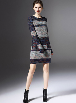 Ethnic Color-blocked Pocket Knitted Dress