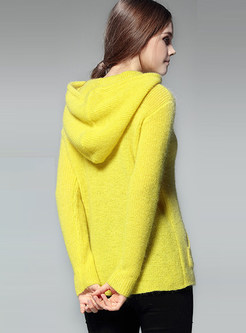 Fashion Hooded Pure Color Sweater