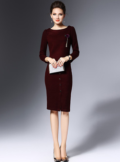 Elegant Wine Red Skinny Knitted Two-piece Outfits