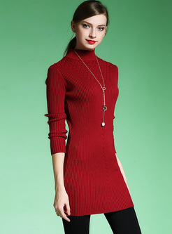 Slim Scalloped Solid Color Knitted Sweater