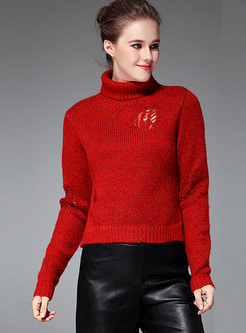 Loose High Neck Asymmetric Hem Pullover Sweater