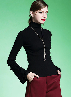 Brief Pure Color Flare Sleeve Pullover Sweater