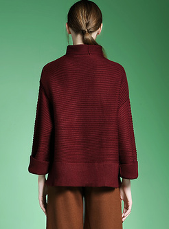 Loose Pullover Crochet-paneled Knitted Sweater