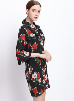 Asymmetric Half Sleeve Floral Print Shift Dress