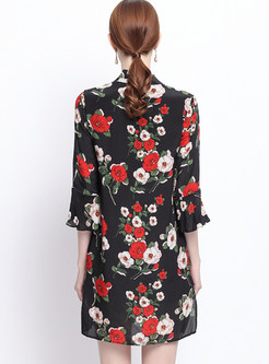 Asymmetric Half Sleeve Floral Print Shift Dress