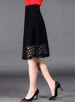 Black High Waist Lace Mesh Skirt