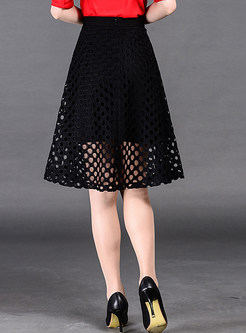 Black High Waist Lace Mesh Skirt