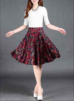 Nipped Waist Floral Print Pleated Skirt