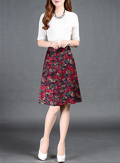 Elegant A-line Floral Print Skirt