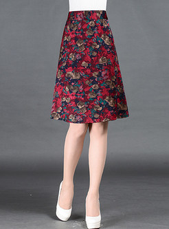 Elegant A-line Floral Print Skirt