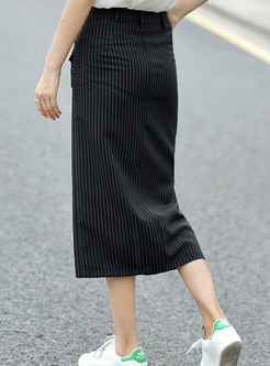 Striped Pocket Casual Plus Size Skirt