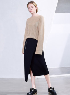 Casual Zipper Asymmetric Wool Stylish Skirt