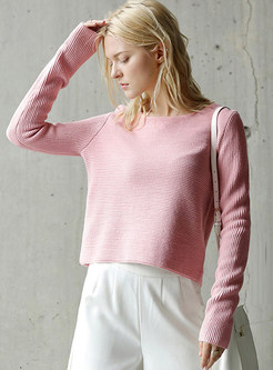Brief O-Neck Patch Pullover Sweet Sweater