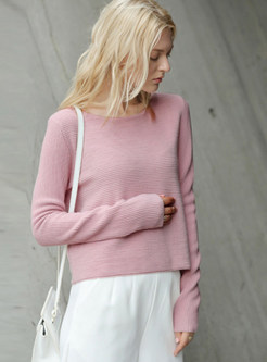 Brief O-Neck Patch Pullover Sweet Sweater