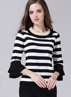 Chic Stripe O-neck Flare Sleeve Sweater