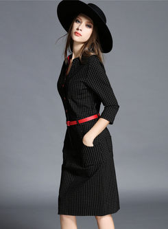 Three Quarter Sleeve Stripe Dress With Belt
