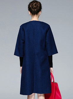 Medium-length 3/4 Sleeve Embroidery Wool Coat