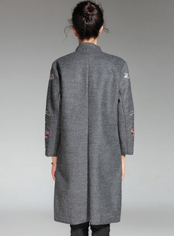 Medium-length Embroidery Wool Coat
