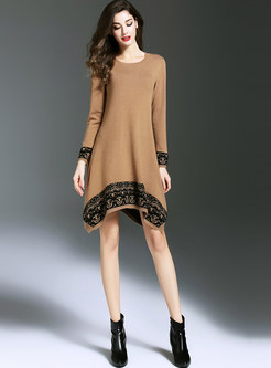Asymmtric Lace Big Hem Wool Knitted Dress