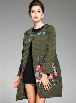 Straight O-neck Embroidery Coat