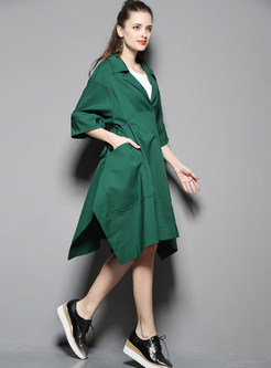 Solid Color Half Sleeve A-Line Asymmetric Slim Trench Coat