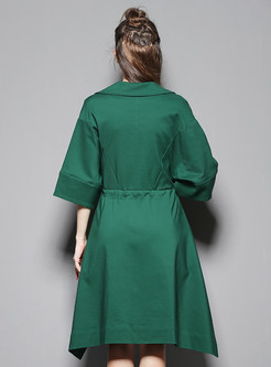 Solid Color Half Sleeve A-Line Asymmetric Slim Trench Coat