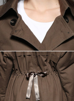 Notched Collar Double-Breasted Slit Slim Trench Coat