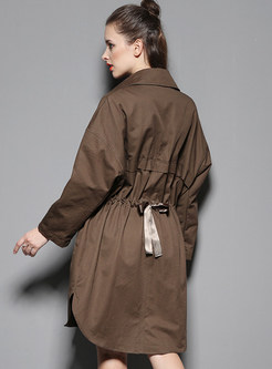 Notched Collar Double-Breasted Slit Slim Trench Coat
