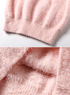 Sweet Pink Lantern Mohair Knitted Sweater