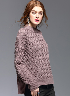 Brown Crochet-paneled Long Sweater