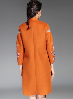 Medium-length Embroidery Wool Coat