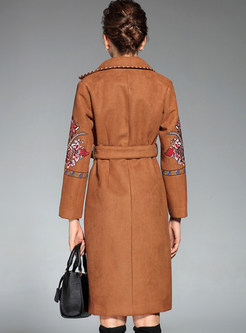 Long Sleeve Belted Suede Trench Coat
