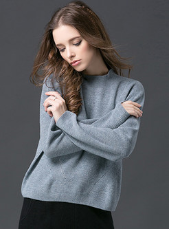 Casual Stand Collar Loose Wool Sweater